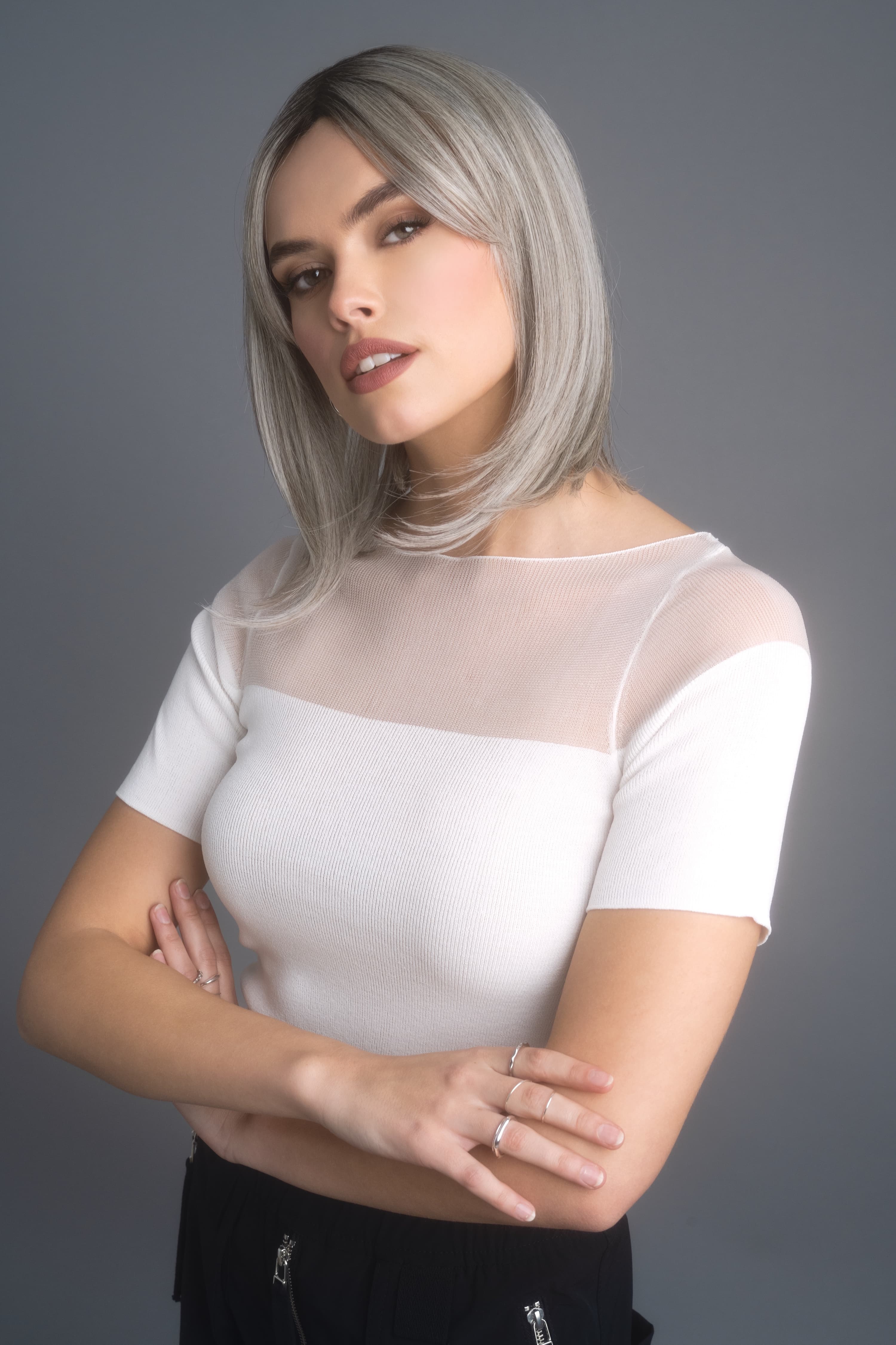 Straight Topper in Silver Brown (Rooted)