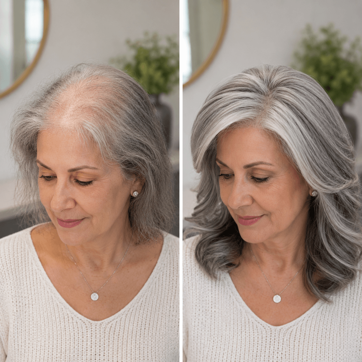 Before and After Silver & Gray Wig Transformation 1