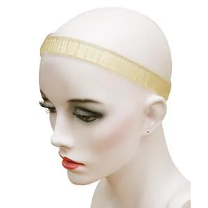 A mannequin wearing a yellow headband with white trim.